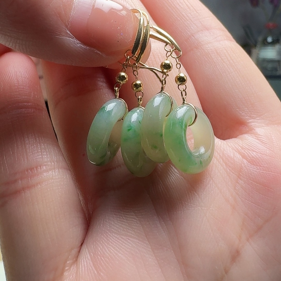 翡翠耳饰18K金镶嵌多样性发货其一