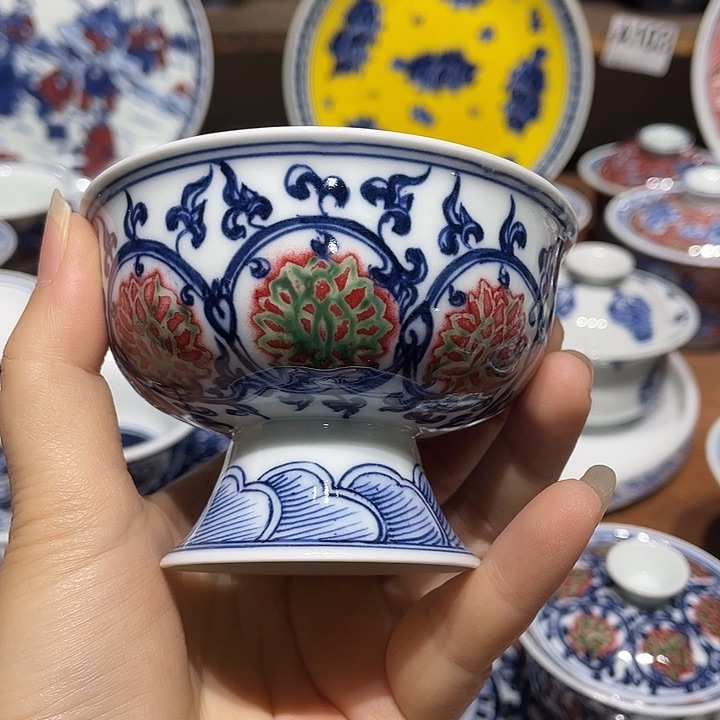 景德镇青花釉里红茶杯