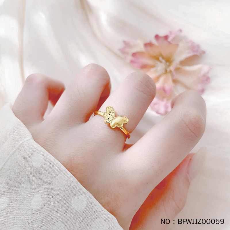 足金999 五9黄金实心CNC蝴蝶戒指活口女戒