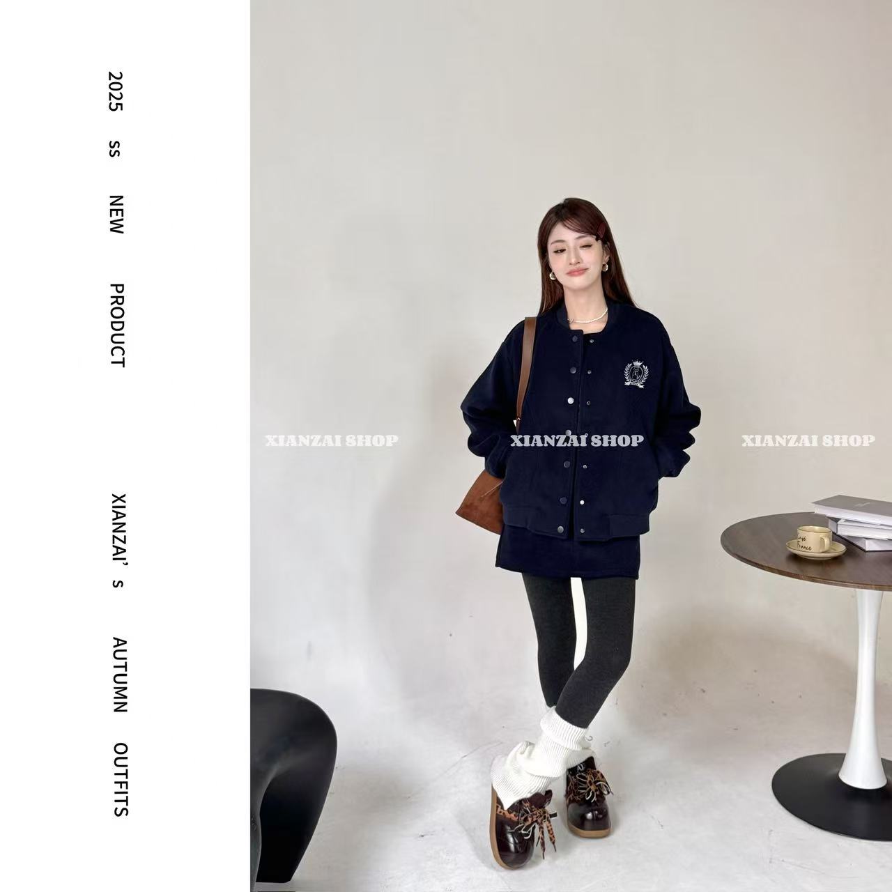 XIANZAI【少年派】秋冬新款潮流刺绣棒球服夹克外套短裙两件套装