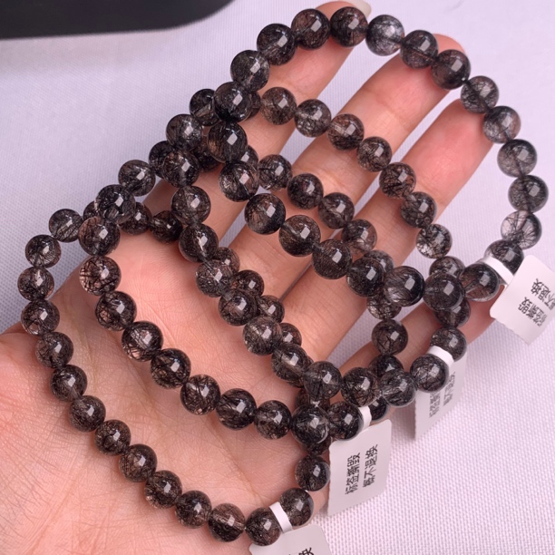 一物一图巴西天然黑发晶手链男女黑水晶发晶手串细密满发晶送礼