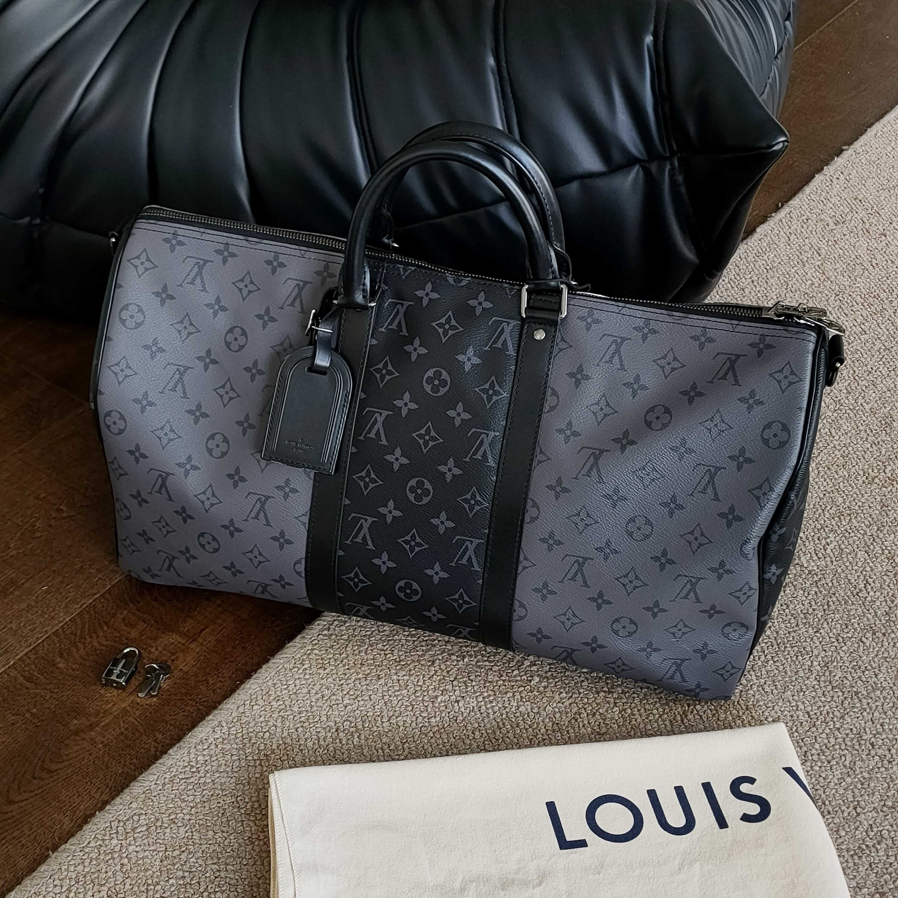 95新 LouisVuitton/路易威登 Azul-黑灰老花keepall50手提包44978
