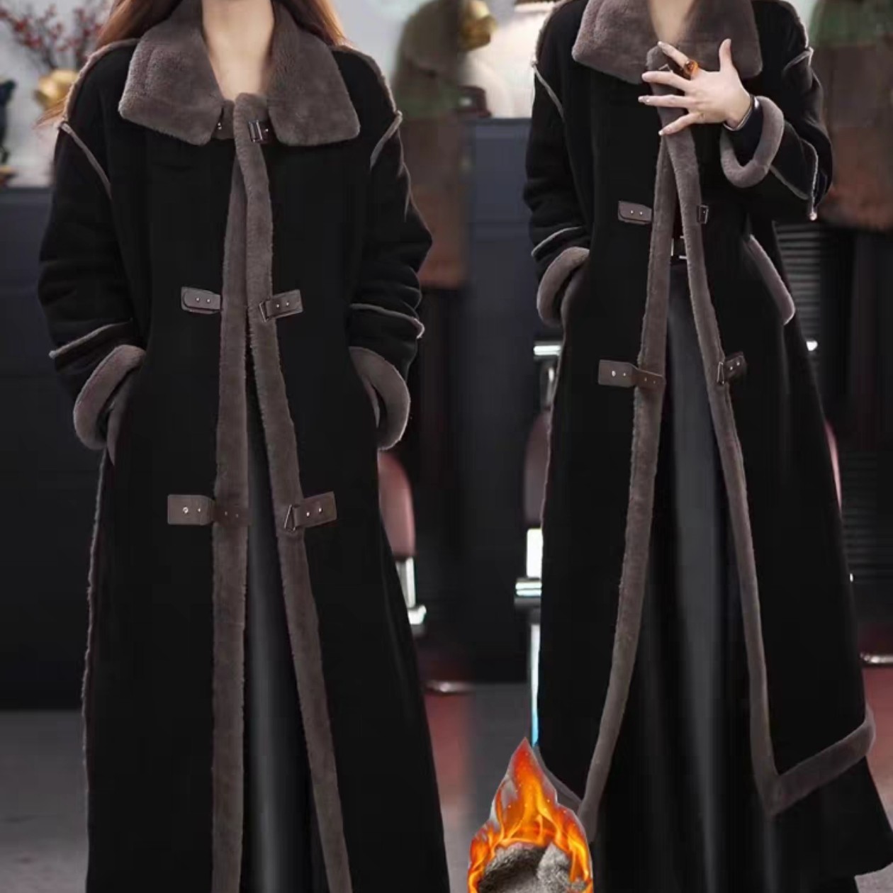 新款大码008时尚大衣气质中长款加绒加厚减龄大衣