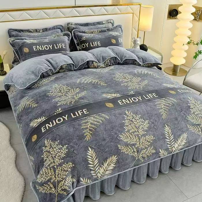 秋冬升级款成人正品牛奶绒四件套加绒加厚防静电床裙双面绒家居风