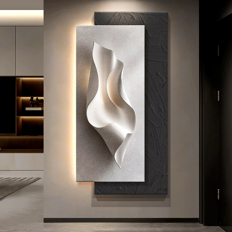 高级浮雕立体感砂岩画入户玄关装饰画简约现代走廊过道尽头墙挂画