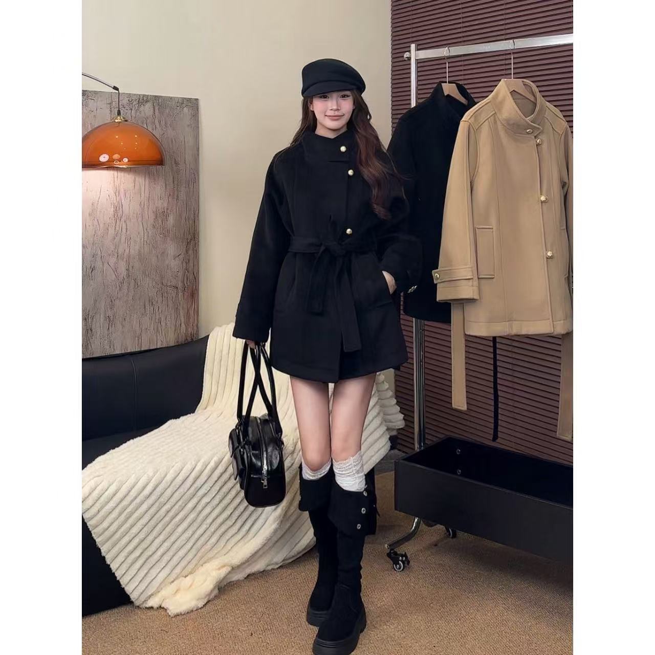 【夹棉款】2025秋冬新品大衣羊毛短款气质显瘦收腰外套百搭休闲