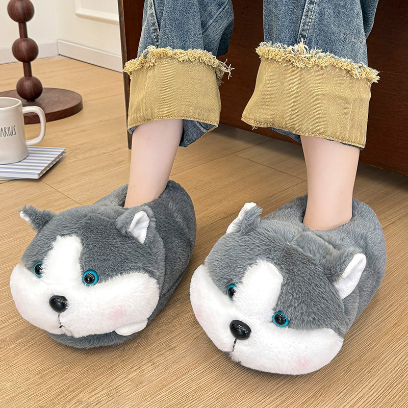 哈士奇棉拖女居家棉拖鞋女加绒包根棉拖鞋男保暖鞋月子鞋女包头拖