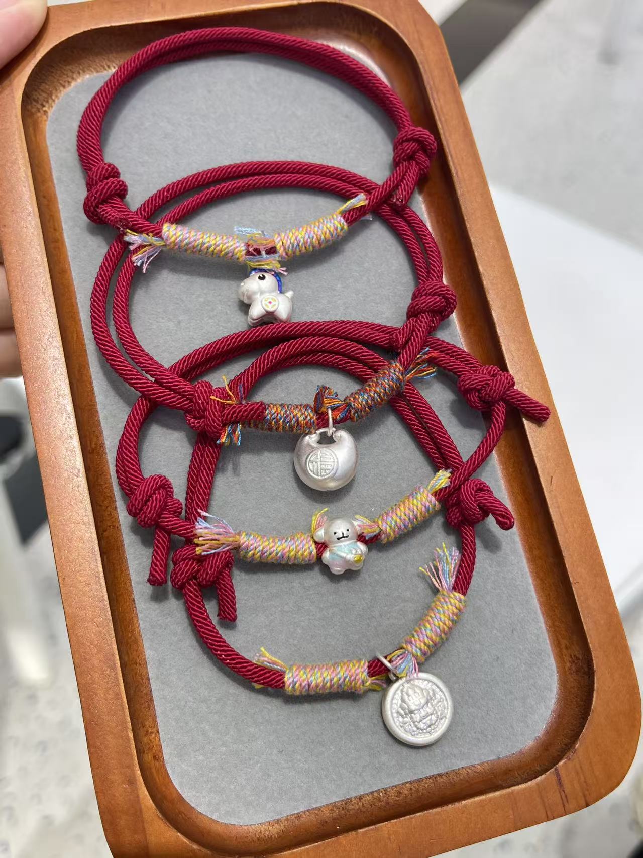 足银珐琅手链 足银999珐琅 编织手绳 吊坠款式可选