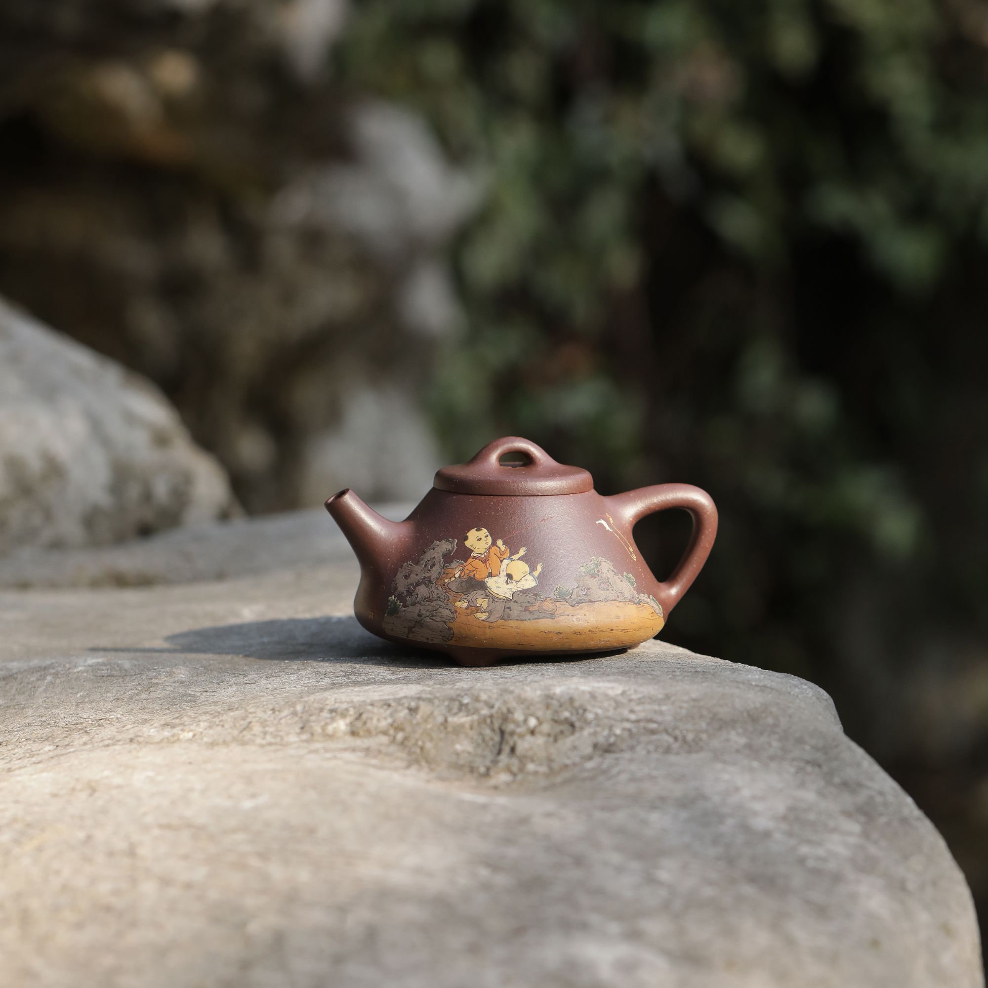【子冶石瓢壶全手工紫砂壶】紫玉金砂泥料高语制壶全玲泥绘纯手工