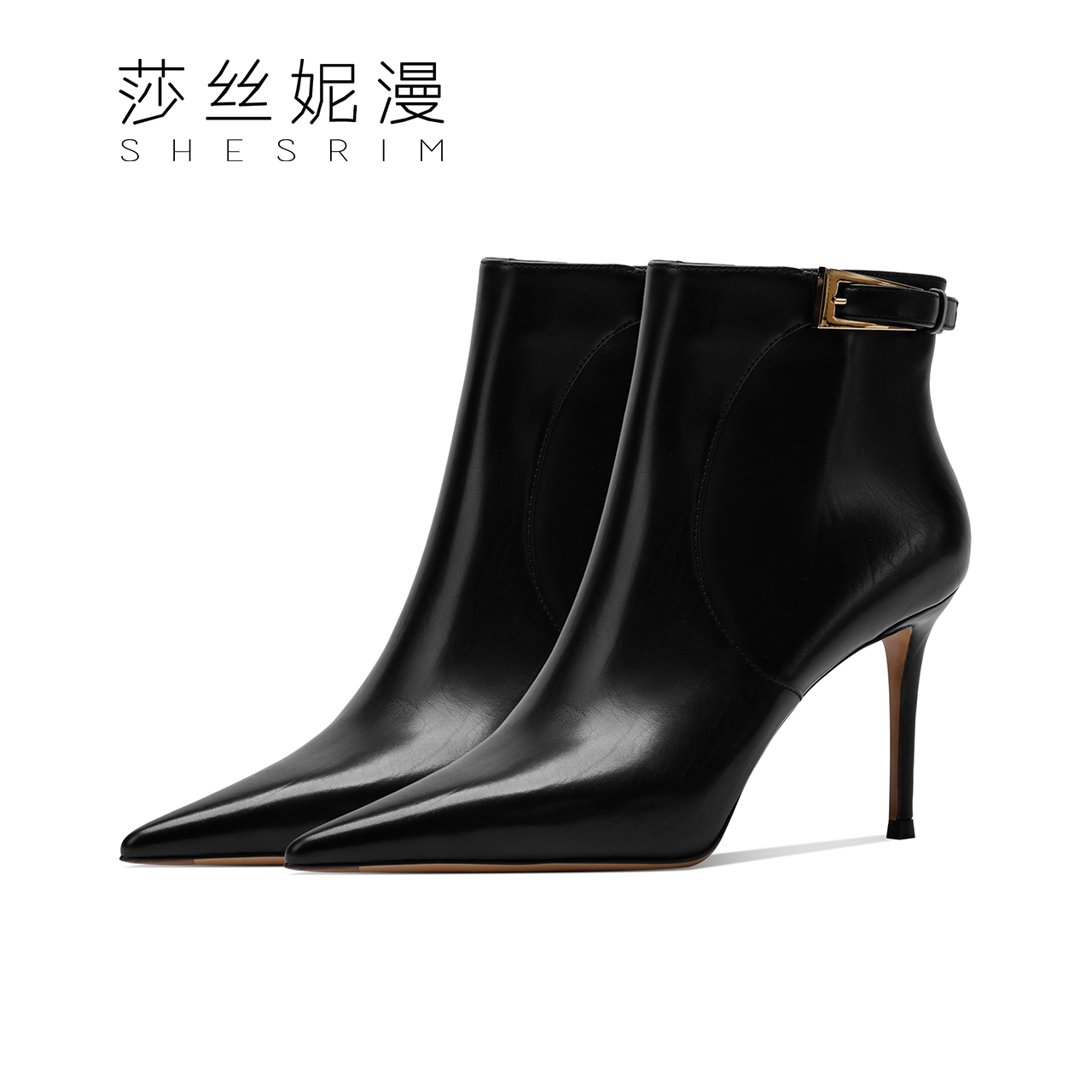 231-真皮短筒靴子女冬季2023新款尖头裸靴细跟加绒女短靴百搭