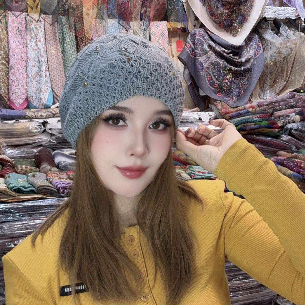 新款帽子到货了گەرىس يىپ تۇقۇلما دۇپپلار