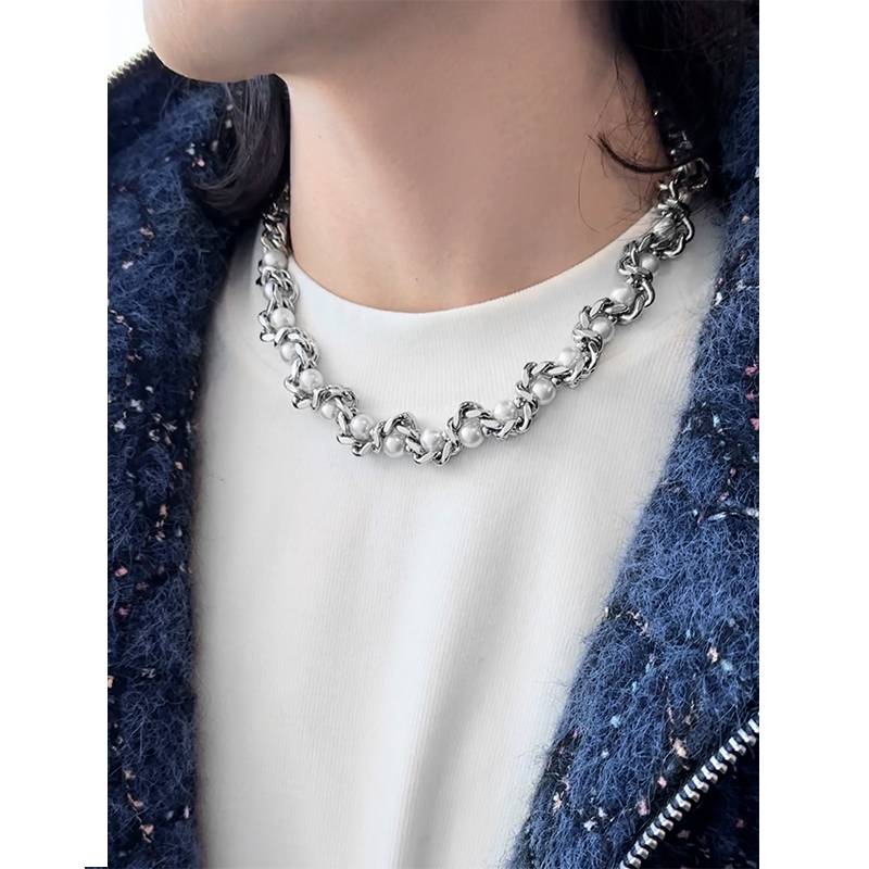 钛钢项链 重工高级感设计款珍珠项链潮流潮牌小众配饰锁骨链男女