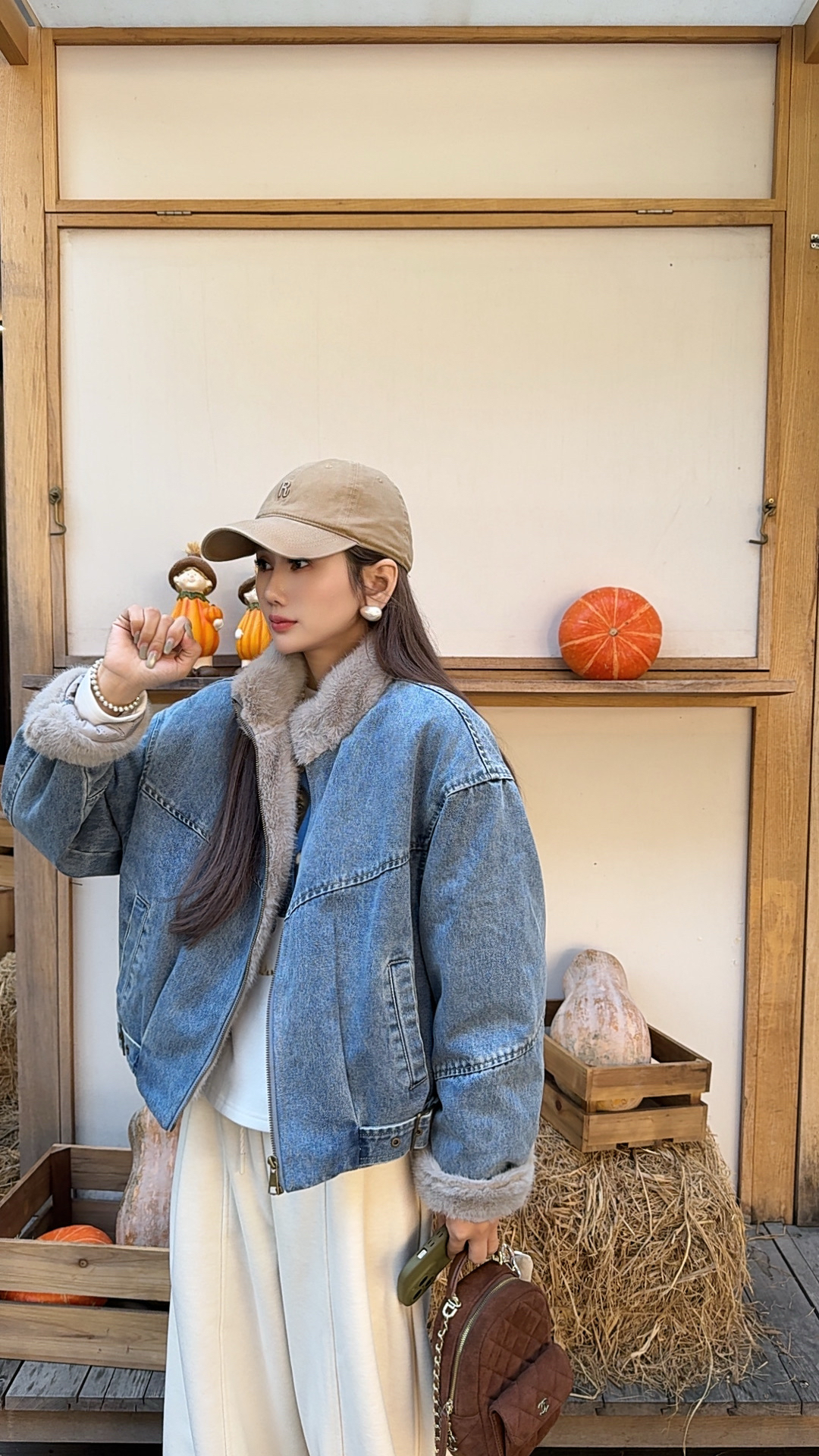 冬季新款韩版短款宽松百搭休闲时尚简约翻领毛绒牛仔外套