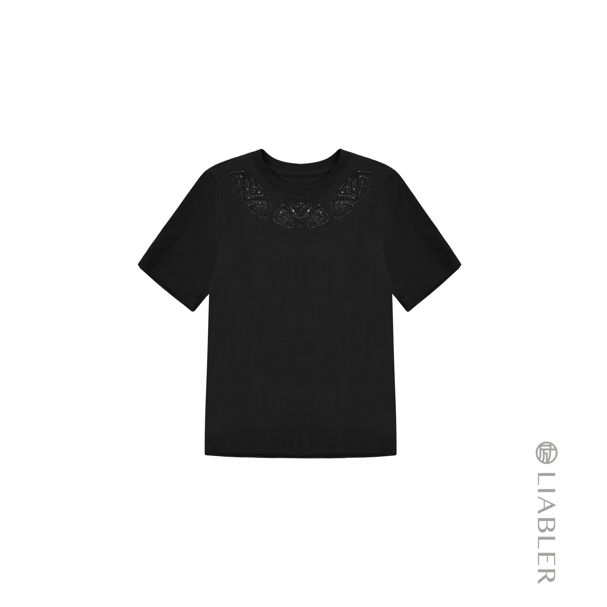 LIABLER/励【乌啼镂雲 白羽】2025春夏短款绣花短袖上衣 LSS25149J