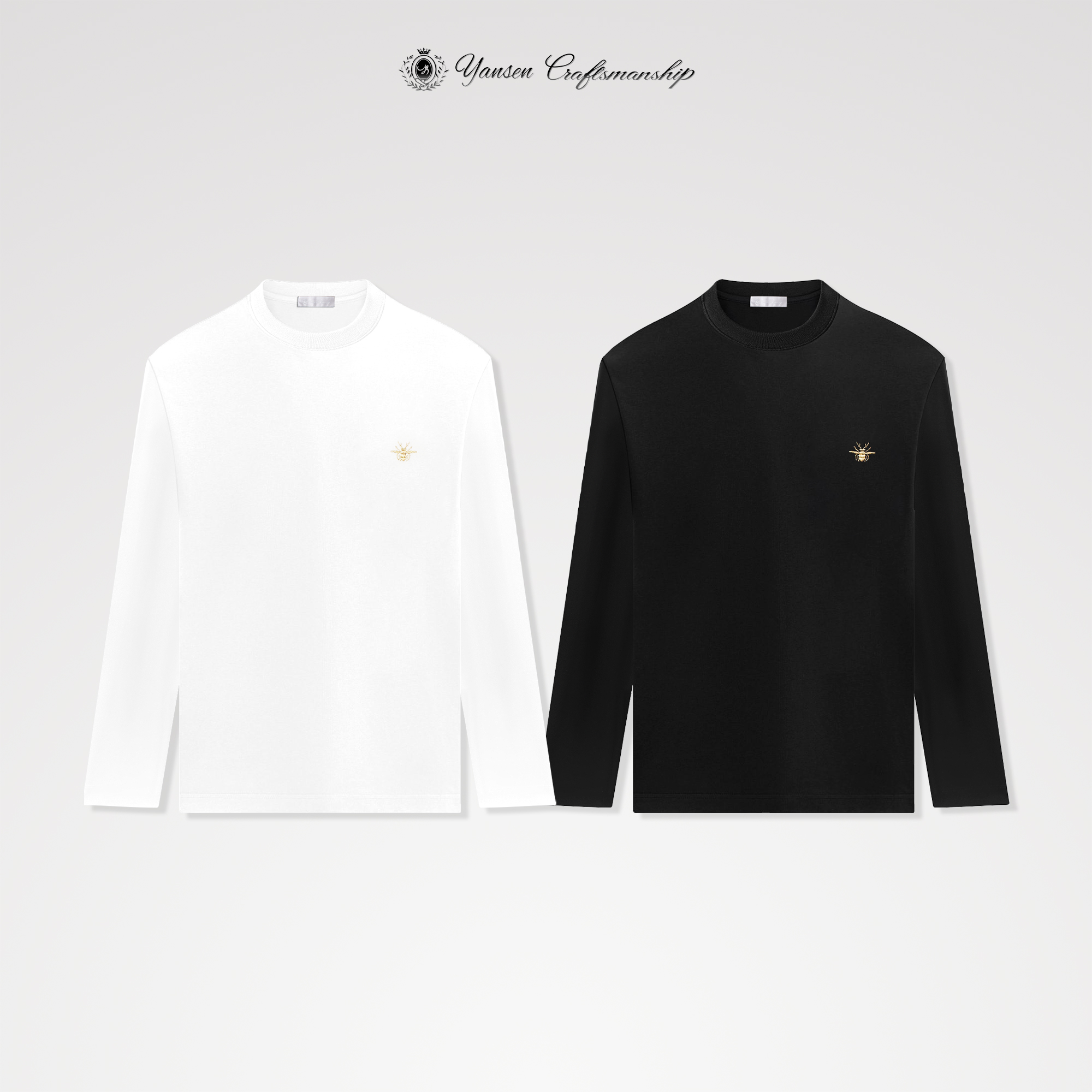 简约百搭圆领刺绣高端舒适净版纯色长袖T恤YSH1737