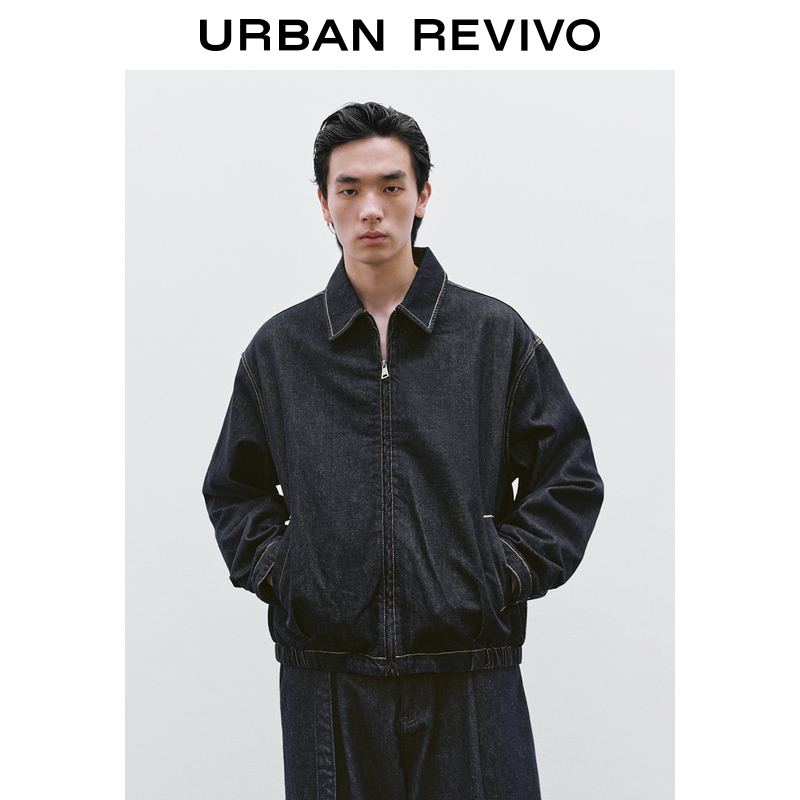 UR2025冬季新款男装时尚简约丹宁翻领拉链牛仔外套UMF850088