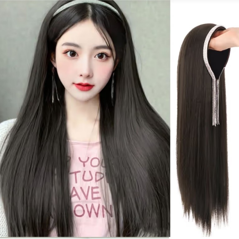 晏 发箍假发女长直发流苏发箍一体化纤半头套现货假发CSY