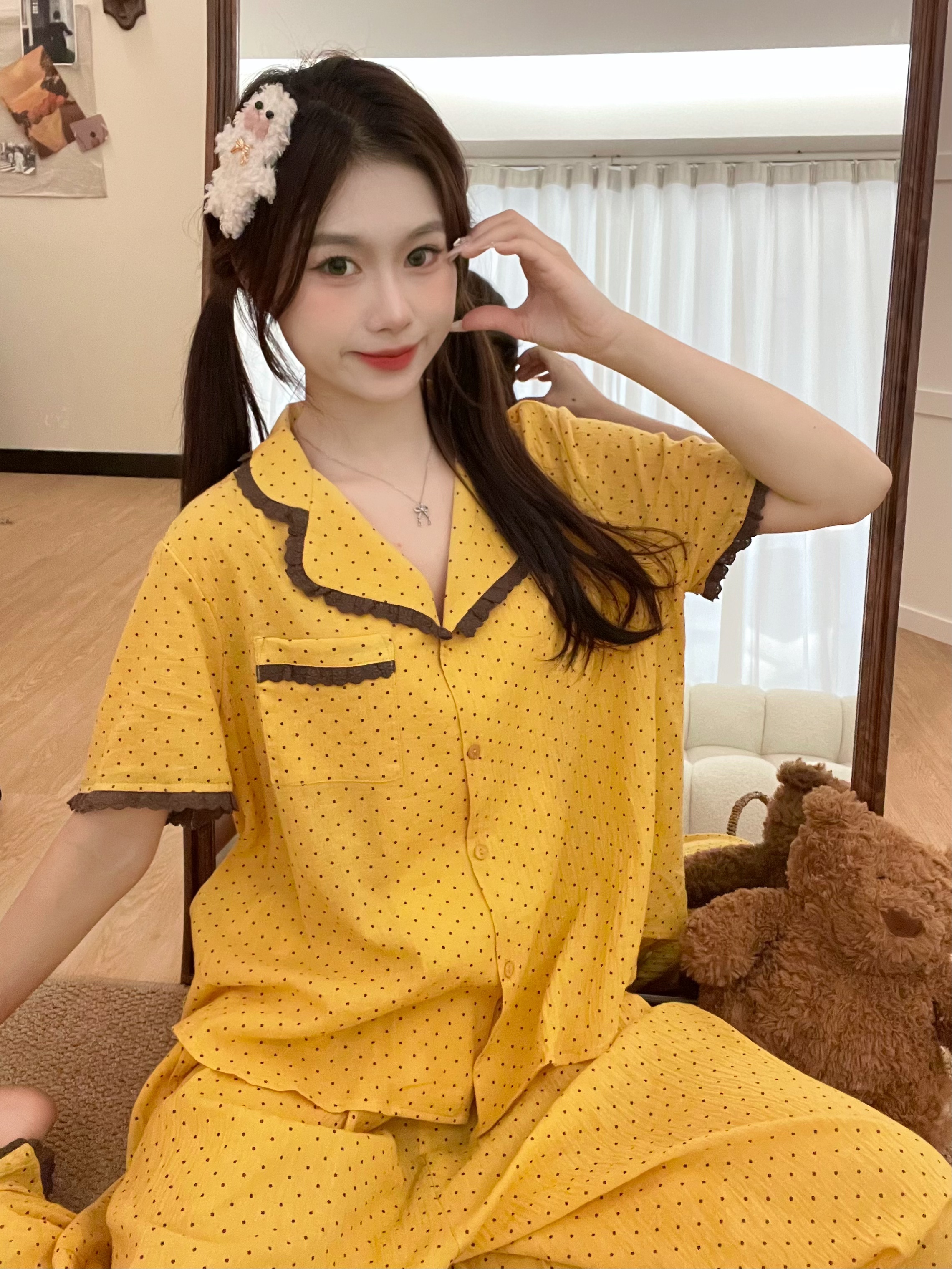 【DMXJ大梦想家】甜美可爱洋气波点睡衣女春夏季2025新款家居服套装