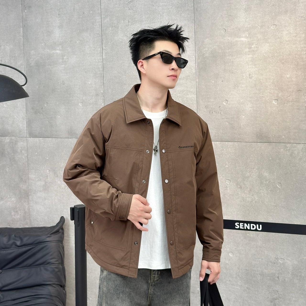 【冬季90绒】新款情侣字母刺绣翻领夹克防寒羽绒服外套9006