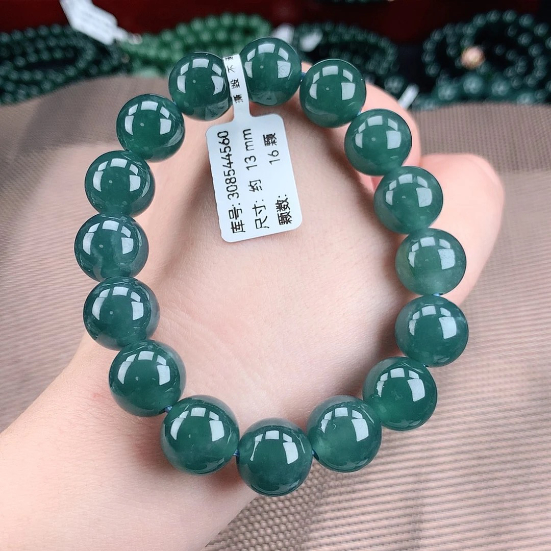 正品天然翡翠A货13m男士时尚国潮蓝水翡翠手串幽灵单圈天空蓝百搭