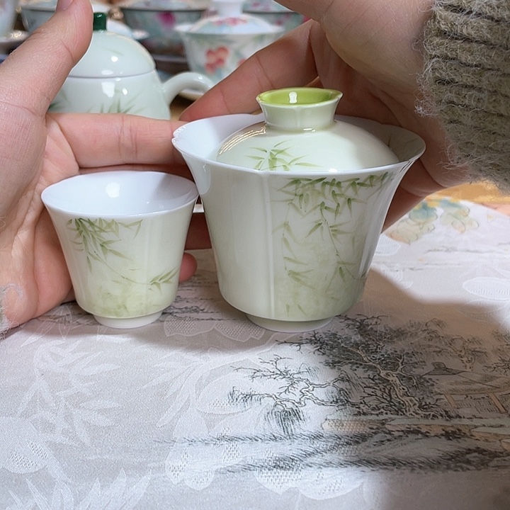 【闪购商品】瓷片竹子盖碗+官配杯