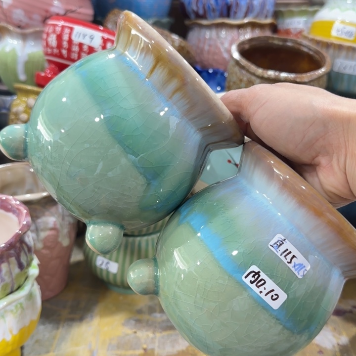 凑9块包邮，有孔，陶瓷花盆