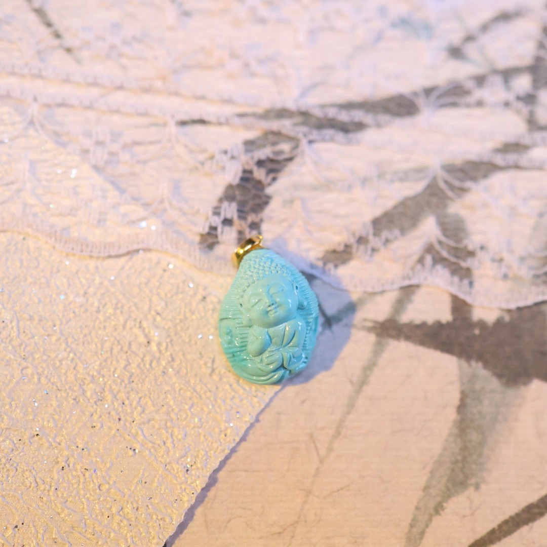 绿松宝宝佛吊坠18K金【编号C0131】多样性发一