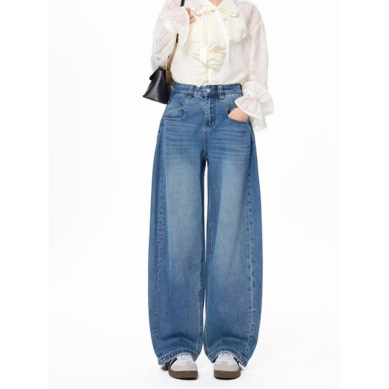 JING2025春季新款007宽松显瘦高腰直筒牛仔裤女裤百搭潮流长裤