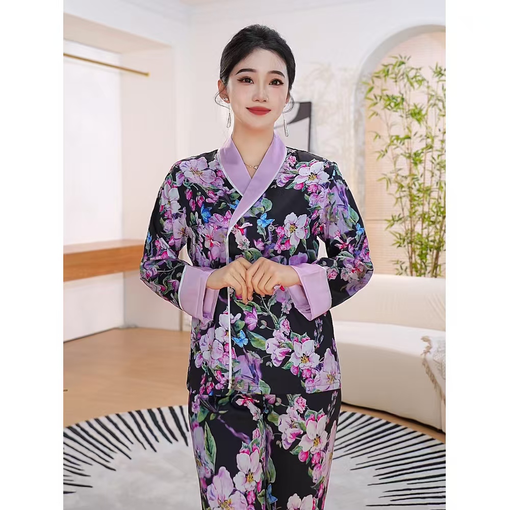 [暗香疏影】2025爆款睡衣高级感轻奢提花长袖两件套家居服套装