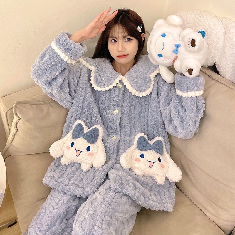 睡衣女秋冬季卡通可爱外穿加绒加厚公主风法兰绒家居服套装