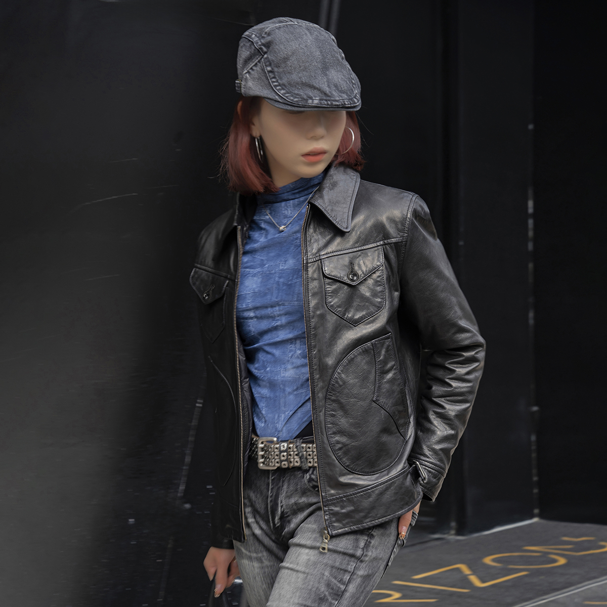 [华仔同款]门多萨复古冬季保暖男士皮衣加绒美式山羊皮真皮翻领