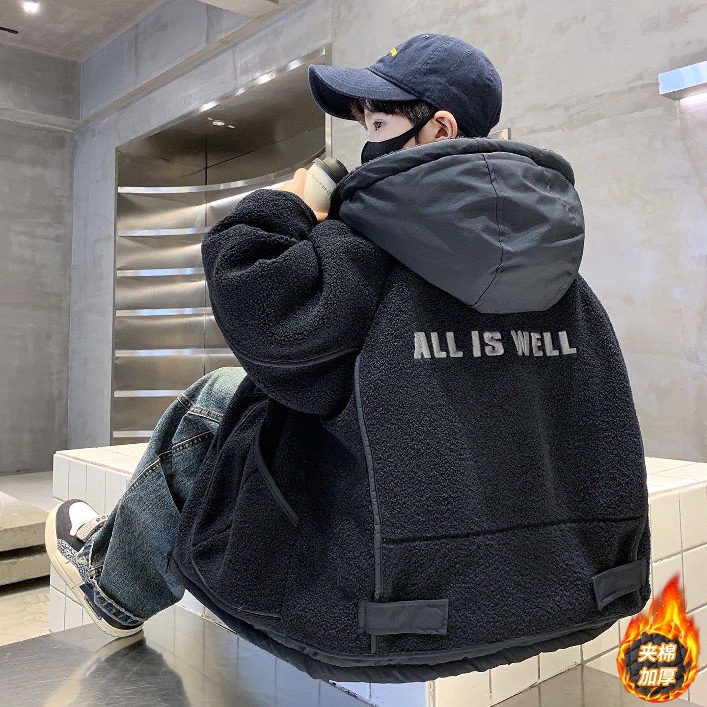 男童冬装加绒外套2025新款儿童秋冬季中大童男孩加厚羊羔绒毛毛衣