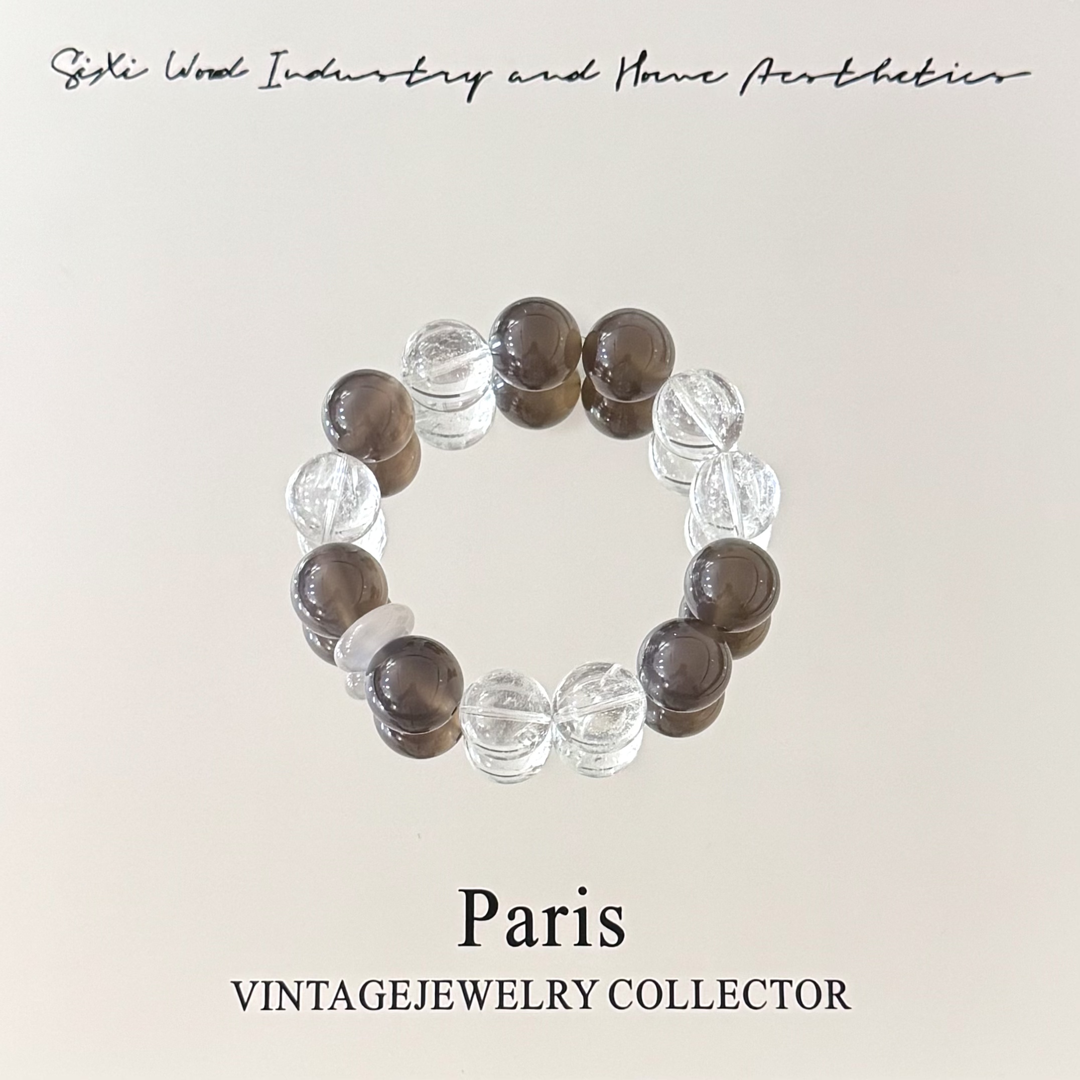 【水墨烟雨】烟紫玛瑙灰玛瑙白水晶手串 多样性发A607