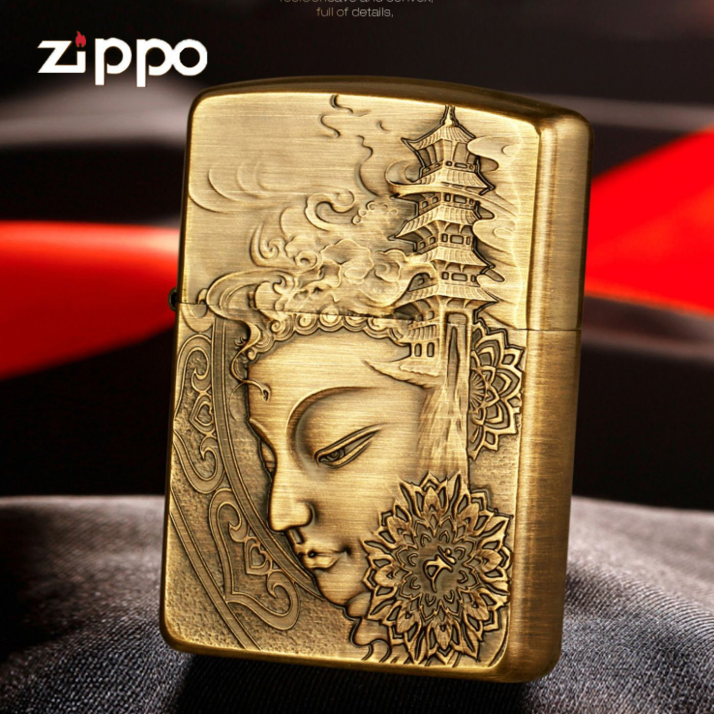 打火机zippo正版煤油防风黄铜七级浮屠男士礼物双面观音DYJ1