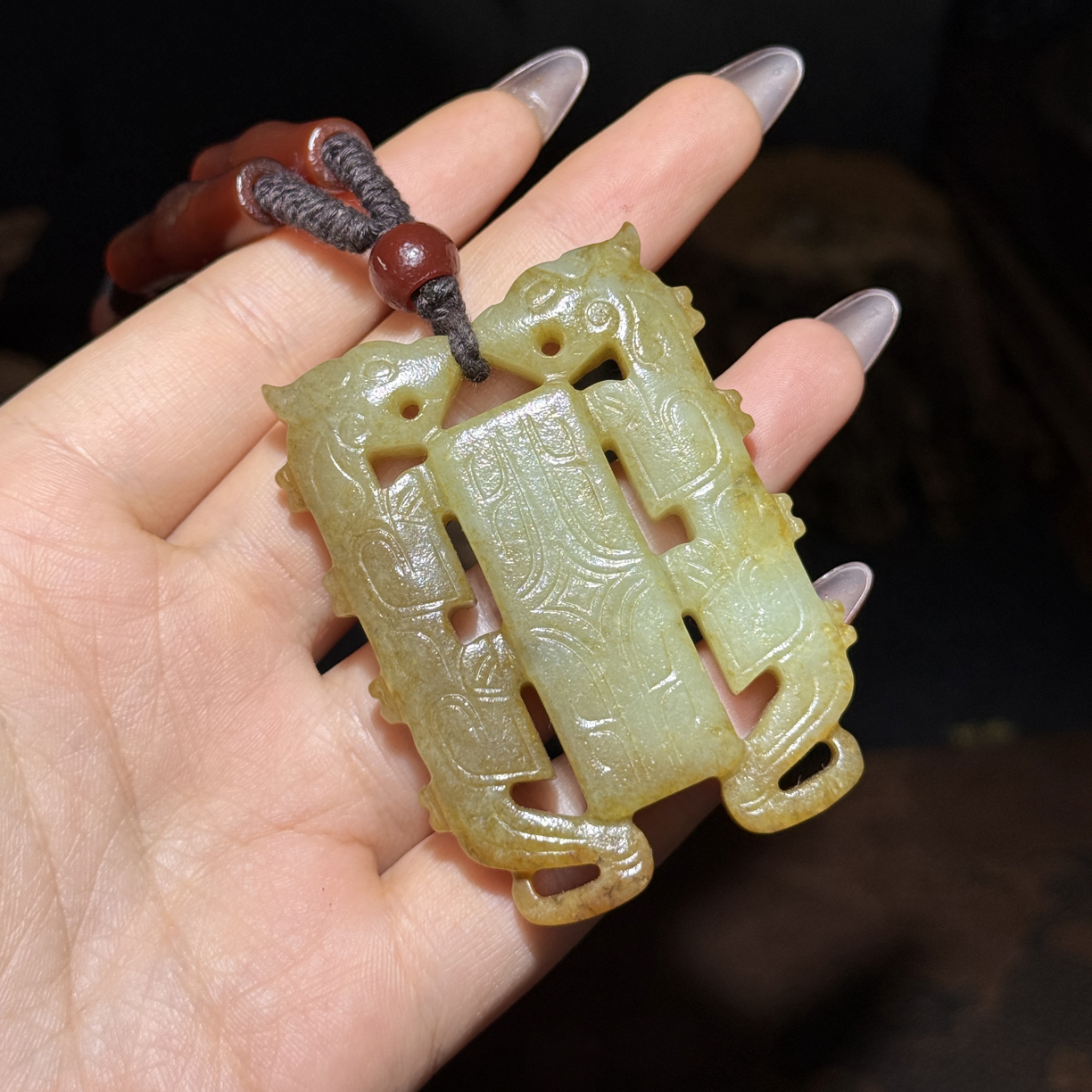 旧藏和田玉龙纹佩双龙玉佩挂件100292