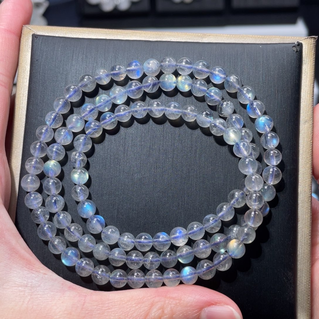 长石手链未镶嵌捡漏多圈彩光灰月光5m+