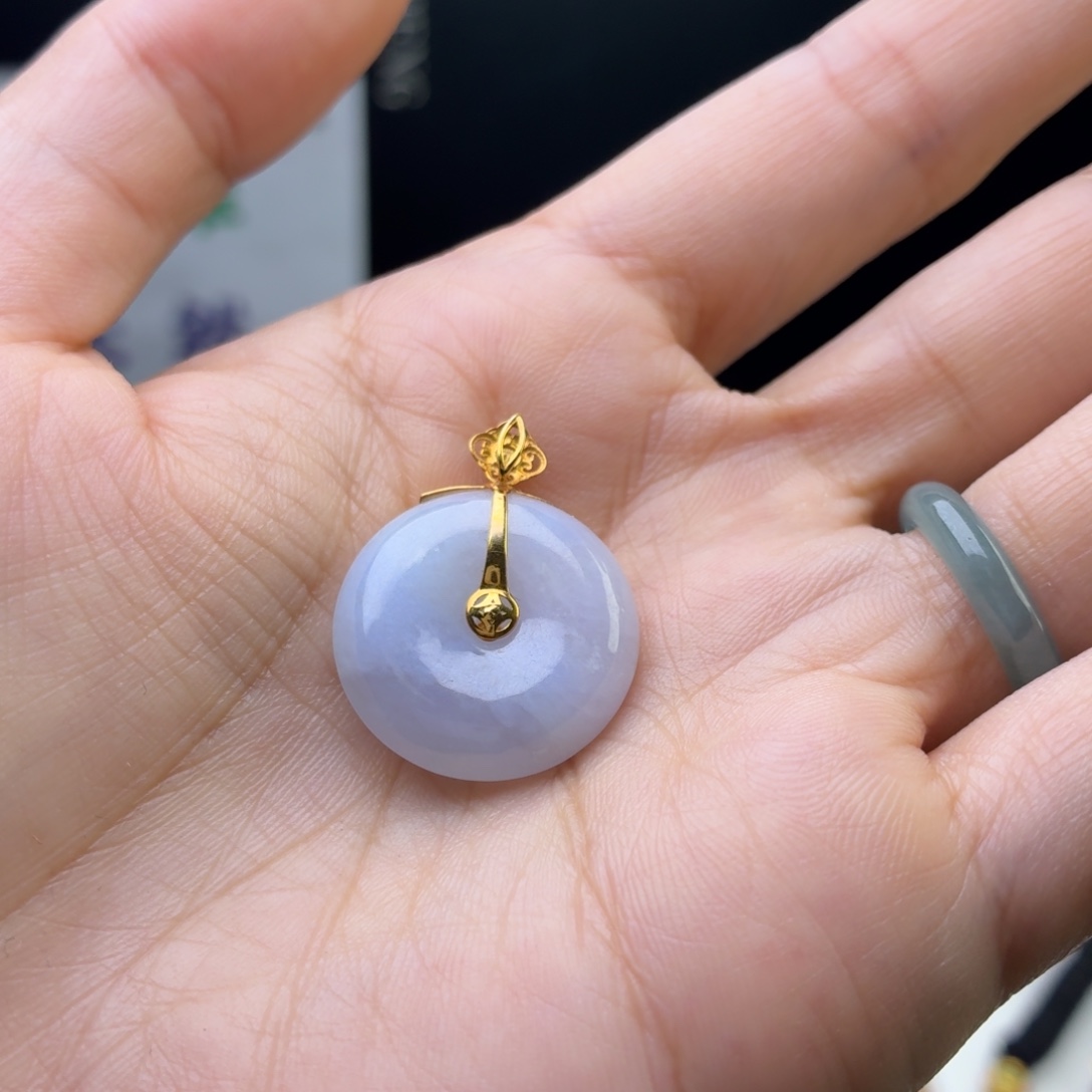 翡翠银S925镶嵌挂件平安扣