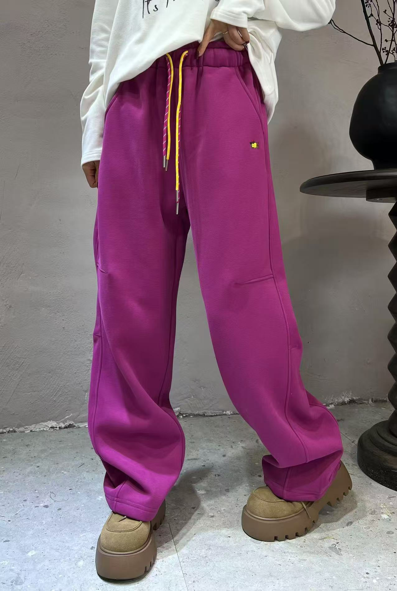 正品皇森美式多巴胺彩色弯刀裤加绒宽松百搭运动休闲卫裤