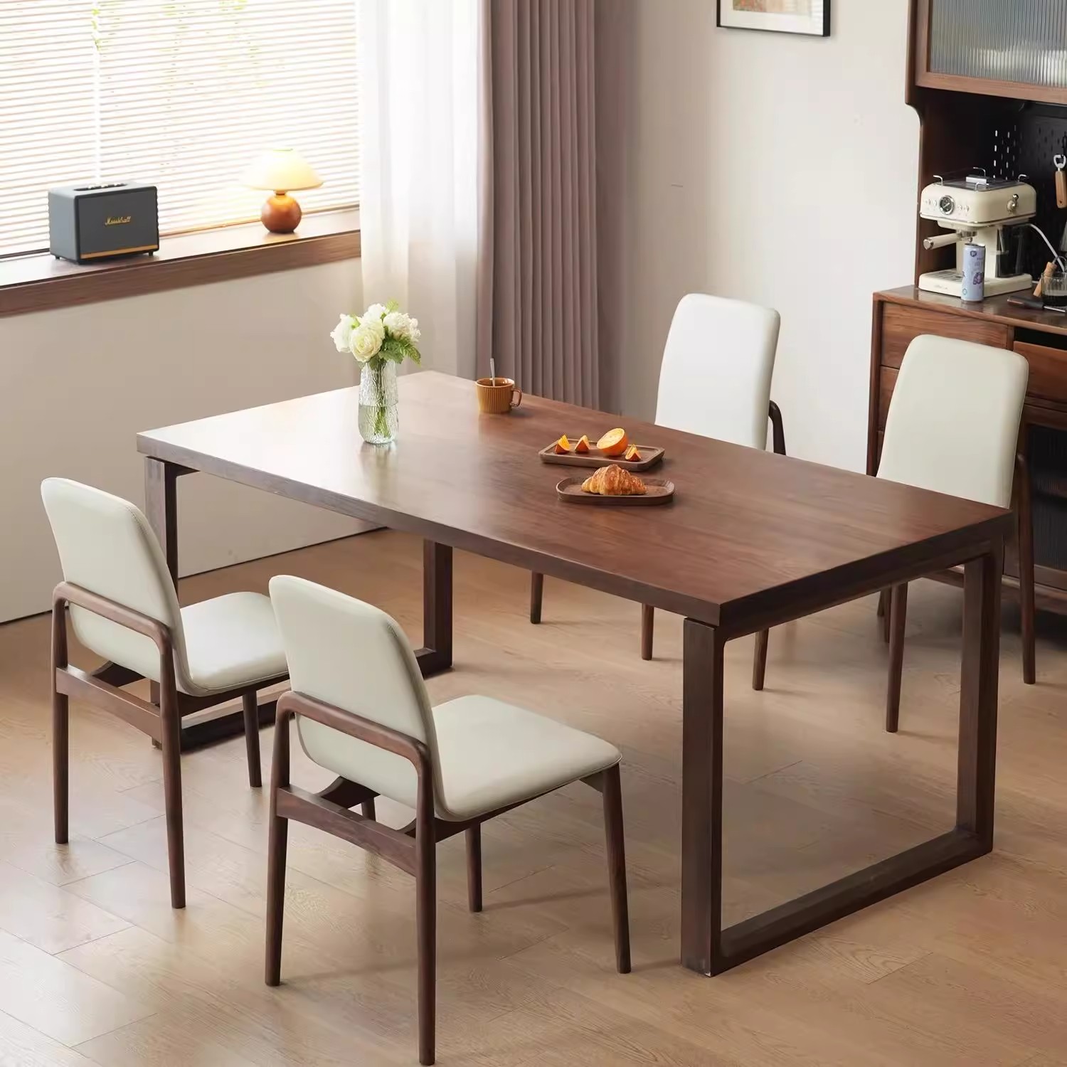 北欧黑胡桃实木餐桌现代简约长方形餐台莫比恩家用大书桌原木长桌