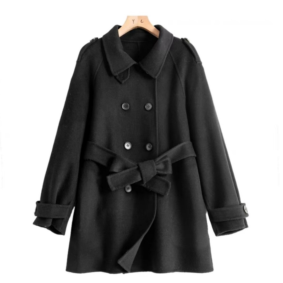 秋冬气质宽松时尚百搭双排扣大衣外套 C2379
