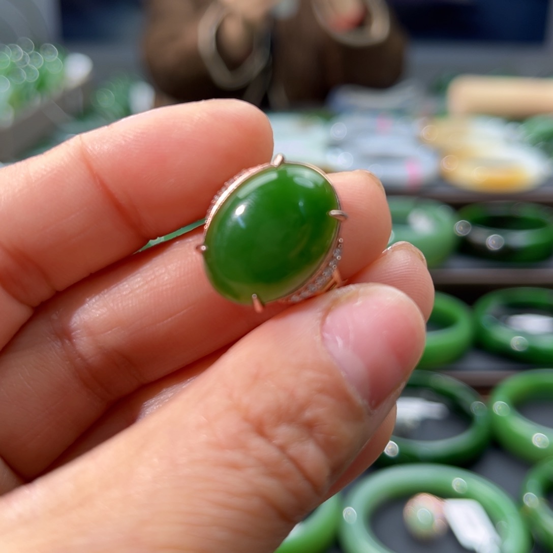 和田玉（碧玉）戒指银S925镶嵌