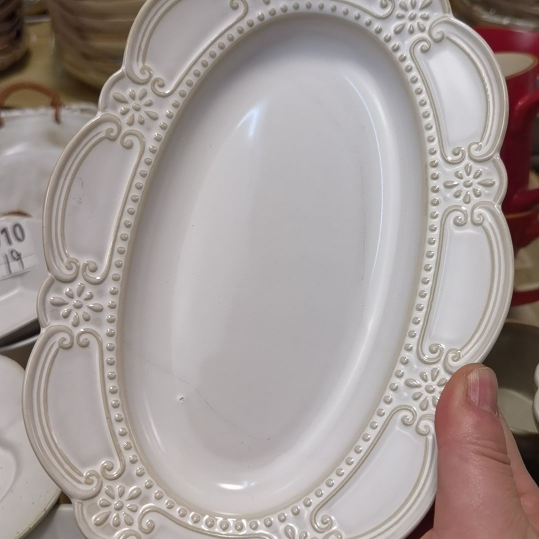 瓷片微瑕洛克椭圆深盘三个一组小号有黑线接受再拍