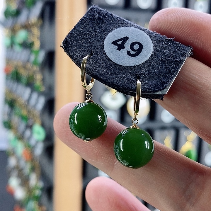 和田玉耳饰18K金镶嵌