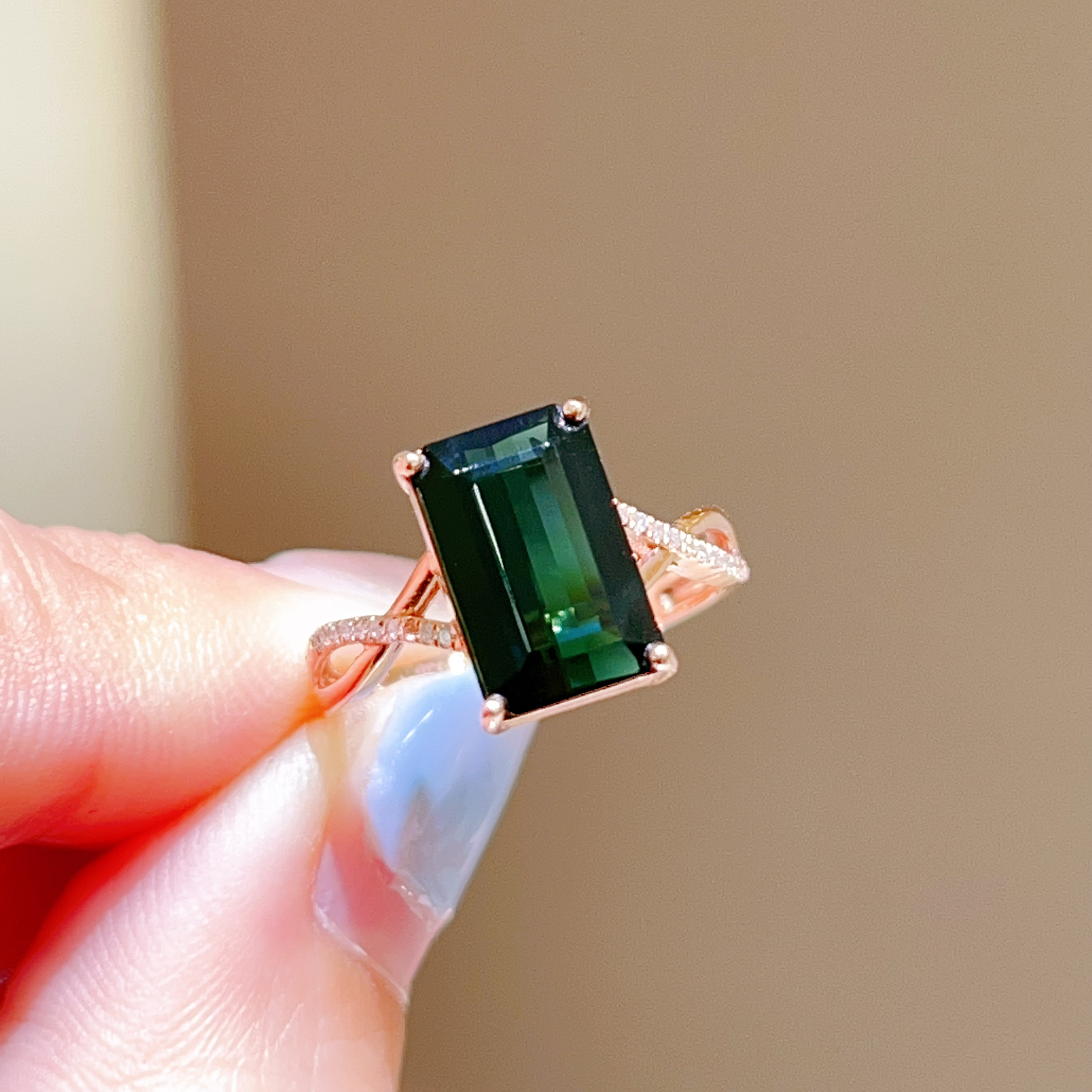 3.46ct 18k玫瑰金碧玺戒指 深色 3150