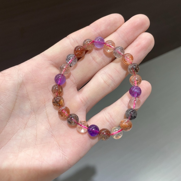 天然水晶多宝手串约8-9mm多样性发其一jrj带天然纹理结构