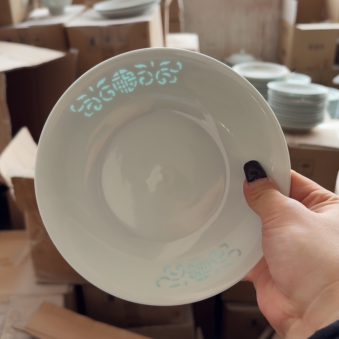 青瓷6英寸骨碟无底款两个好青双福