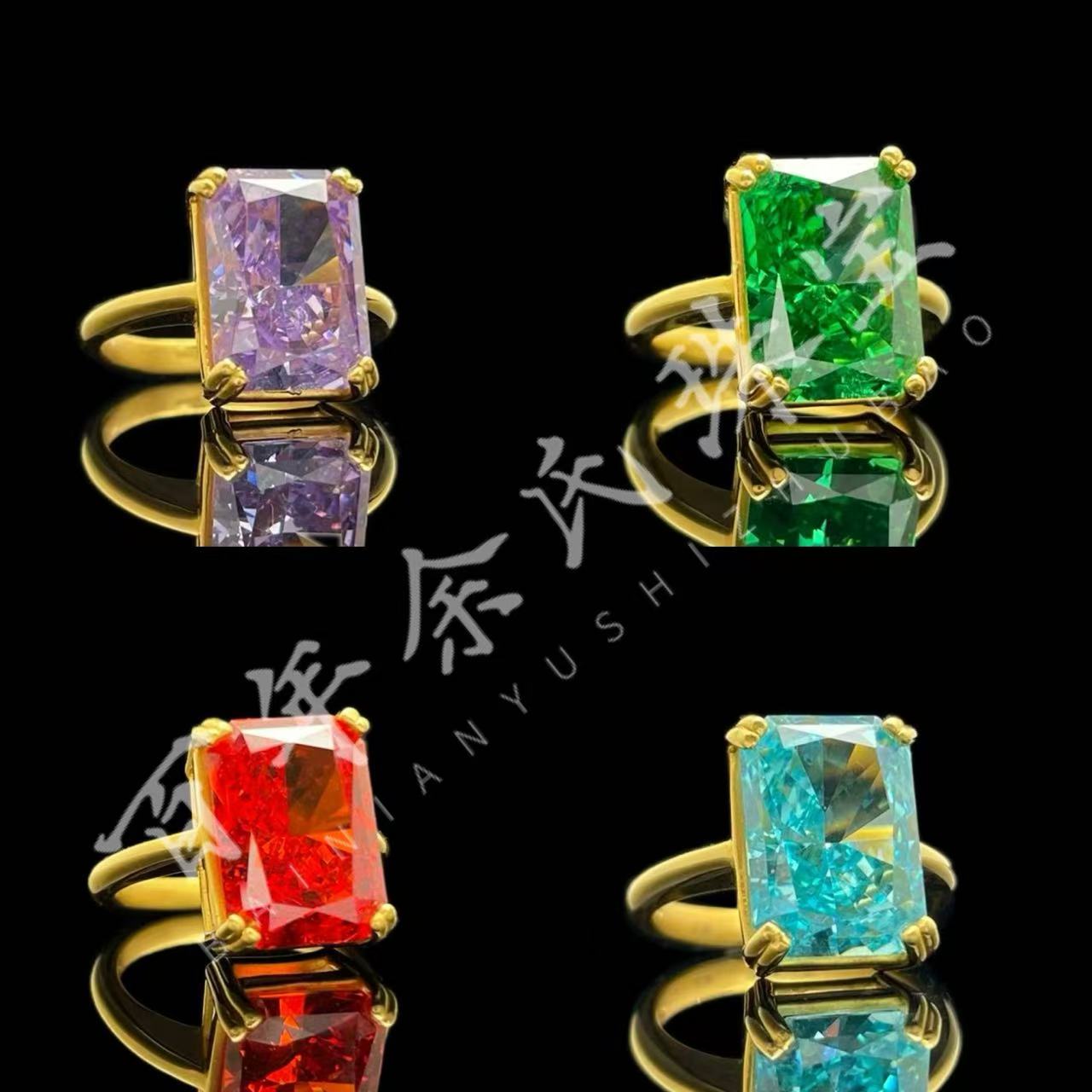 长方冰糖--足金9995D合成立方氧化锆女戒固口款