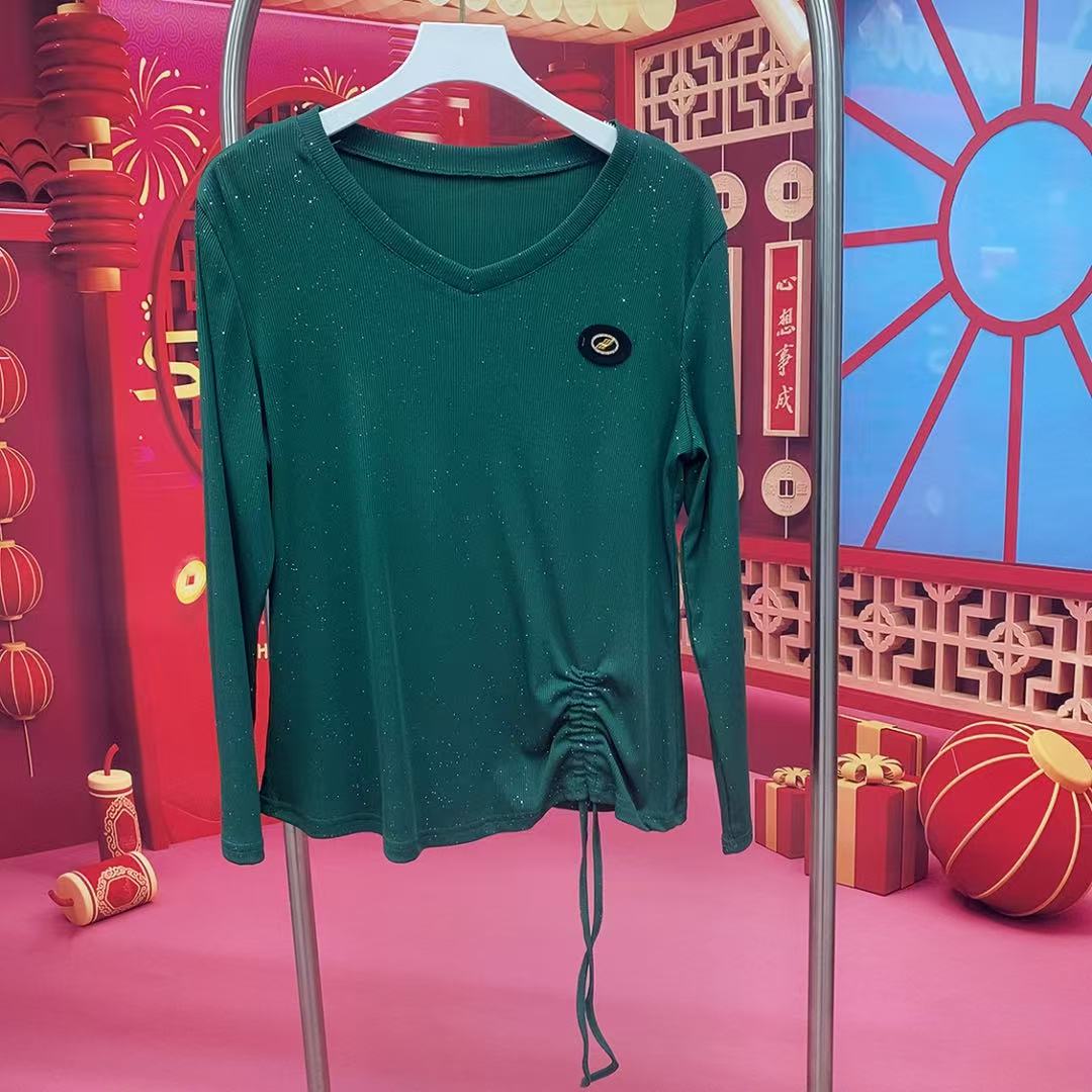 秋季新款V打底小衫星空棉气质显瘦妈妈装纯色上衣女  061