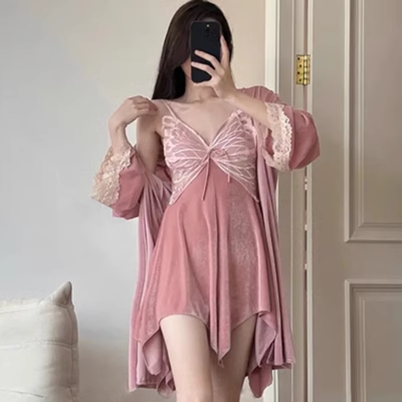 [蝴蝶仙子]爱丽丝轻奢高定冬季性感纯欲带胸垫吊带睡裙睡衣家居服