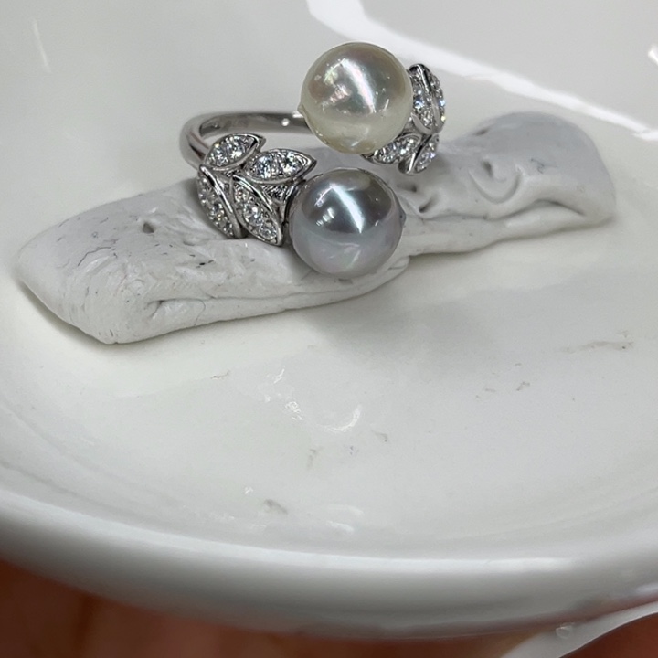 银S925镶嵌戒指海水珍珠8-9